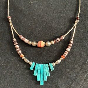 Western inspired Sterling silver and turquoise necklace.